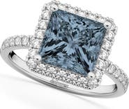 ALLUREZ Princess Cut Halo Gray Spinel & Diamond Engagement Ring 14K