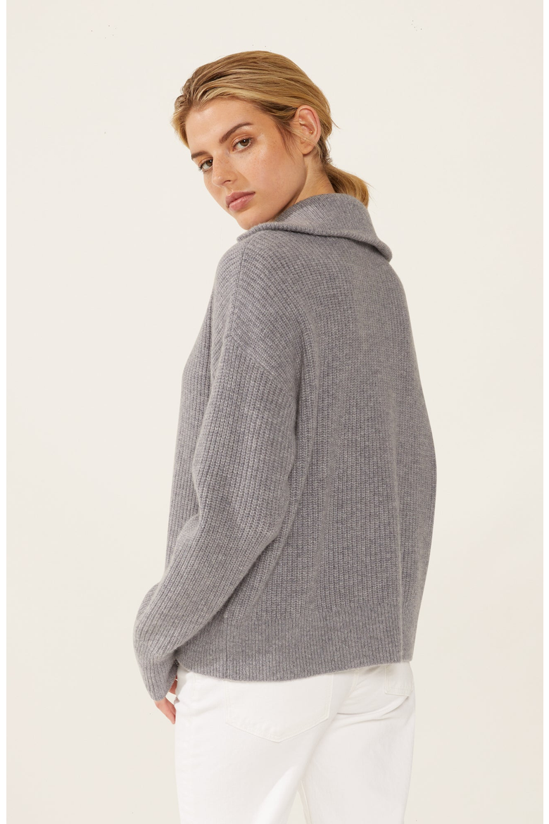 Sophia Chunky Cashmere Quarter Zip Pullover, Alternate, color, Pebble Grey