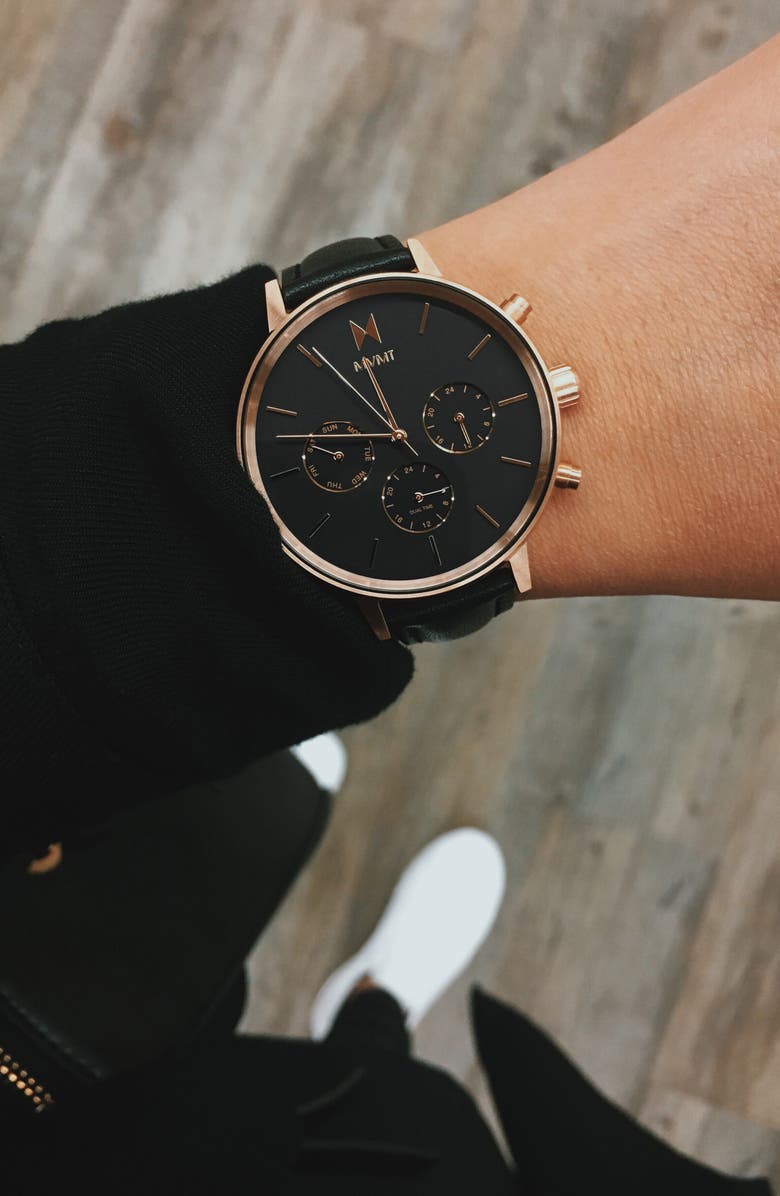 MVMT WATCHES MVMT Nova Chronograph Leather Strap Watch, 38mm, Alternate, color,