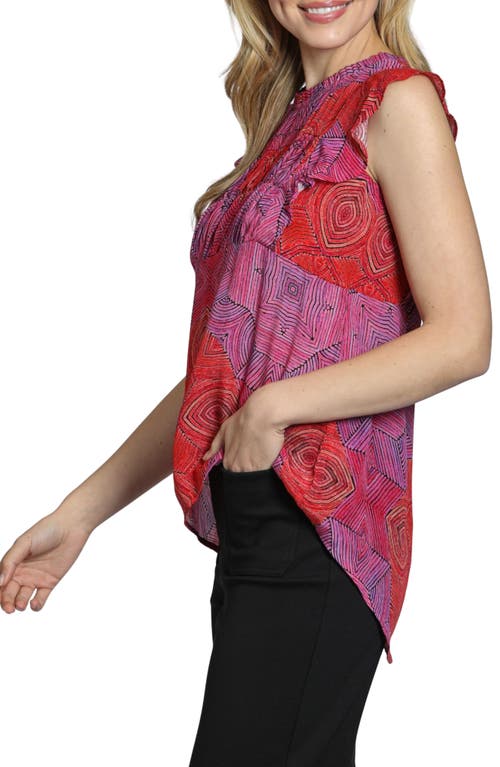 Apny Floral Print Flutter Sleeve Top In Red/purple Multi