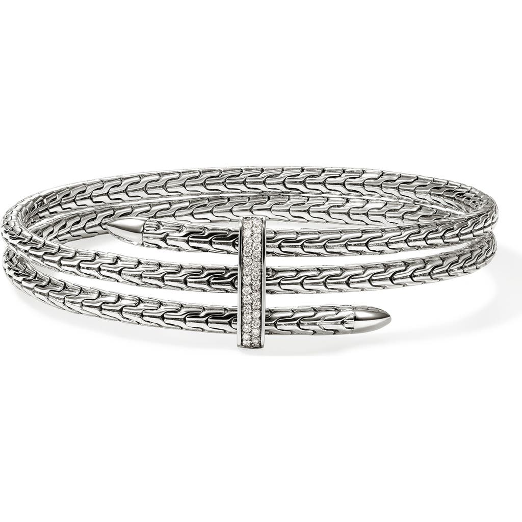 John Hardy Sterling Silver Spear Diamond Pave Double Flex Cuff Bracelet In Silver White Diamond