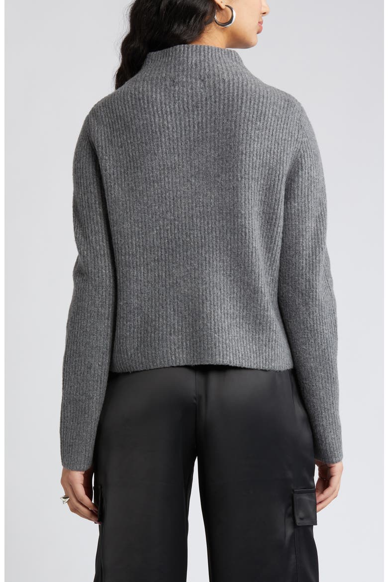 Rib Funnel Neck Sweater, Alternate, color, GREY MED CHARCOAL HEATHER