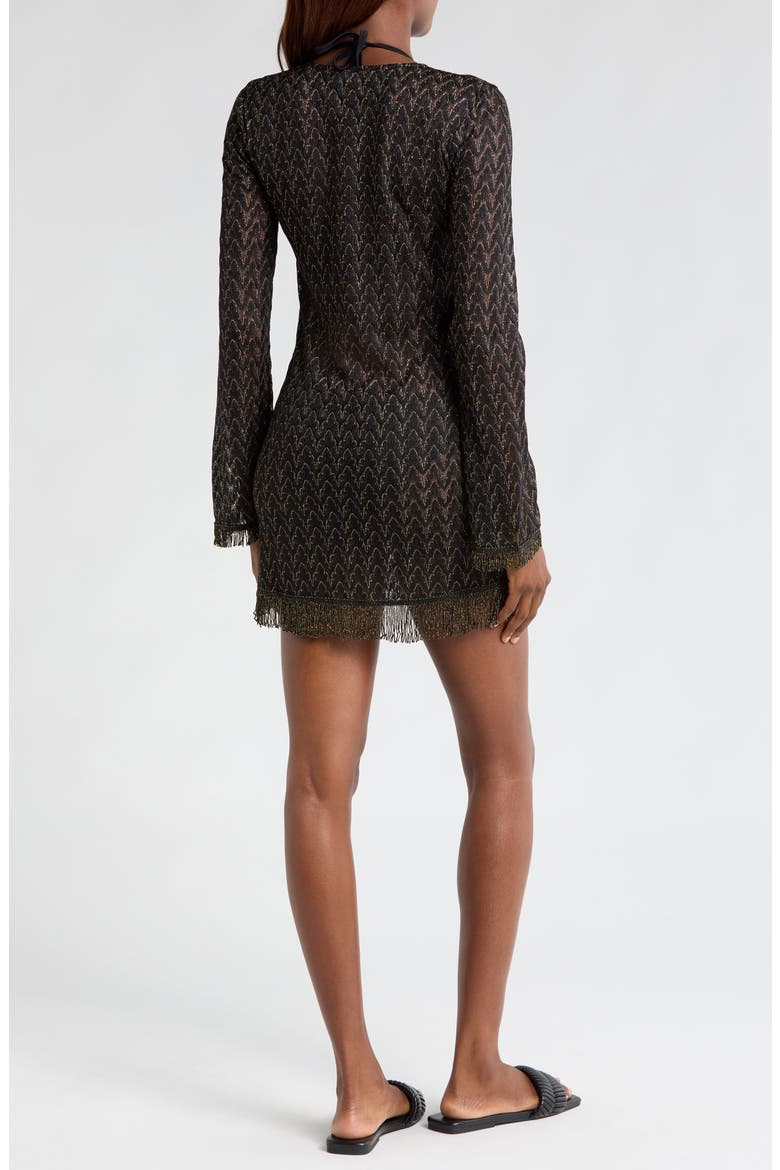 Cassie Zigzag Long Sleeve Knit Cover-Up Dress, Alternate, color, BLACK/ GOLD ZIG ZAG