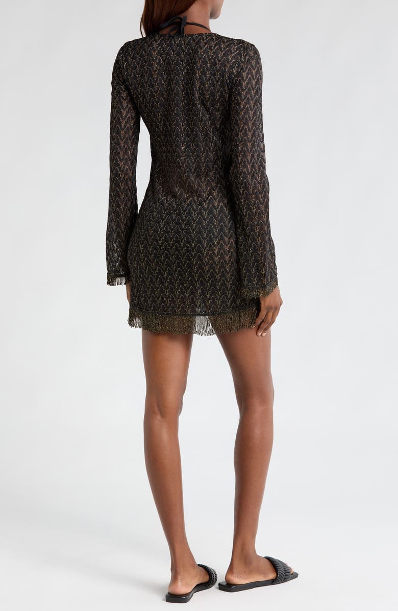 Ramy Brook Cassie Zigzag Long Sleeve Knit Cover-Up Dress, Alternate, color, Black/ Gold Zig Zag