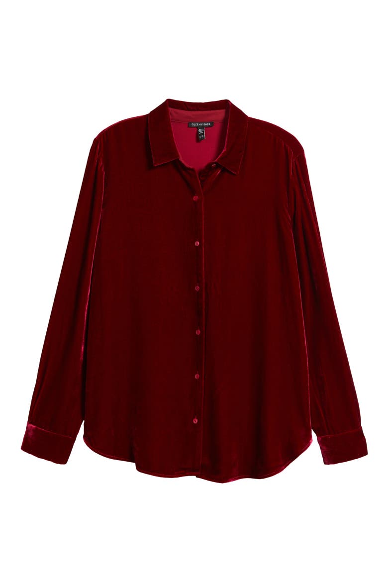 Velvet Button-Up Shirt, Alternate, color, RUBY