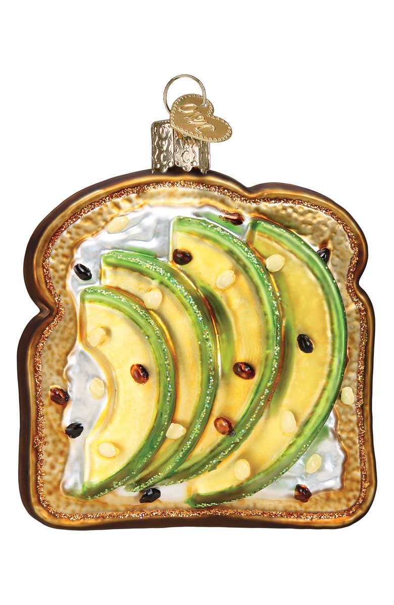 Old World Christmas Avocado Toast Glass Ornament, Main, color, Yellow/ Green/ Brown/ White