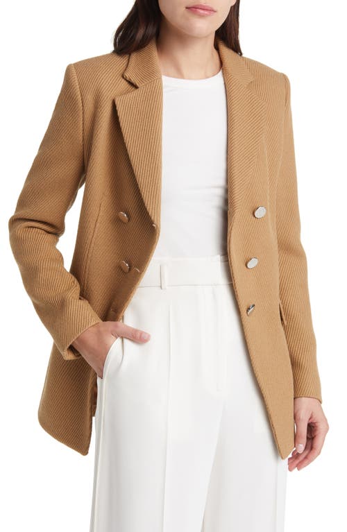 Hugo Boss Boss Jestena Double Breasted Virgin Wool Blazer In Brown