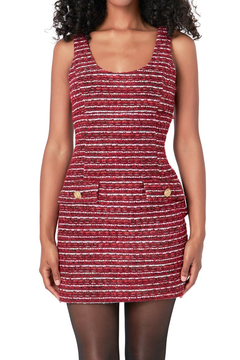 Sleeveless Tweed Minidress, Alternate, color, CRANBERRY