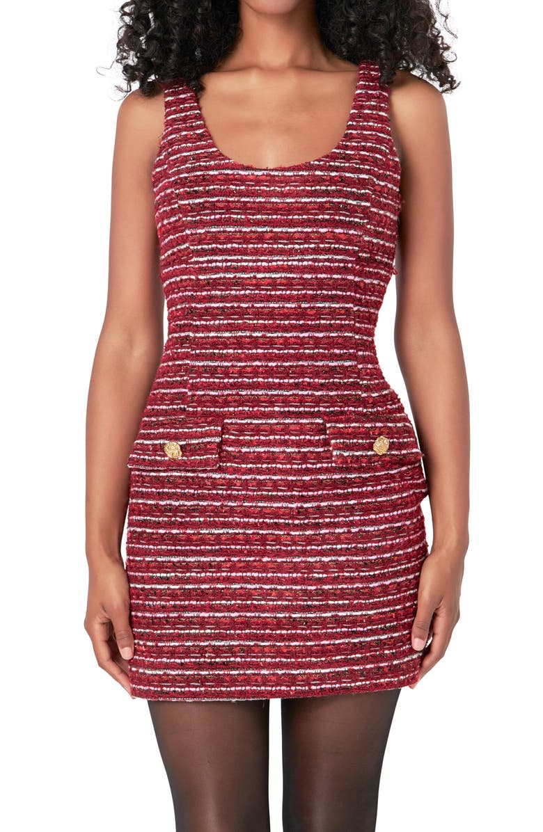 Endless Rose Sleeveless Tweed Minidress, Alternate, color, Cranberry
