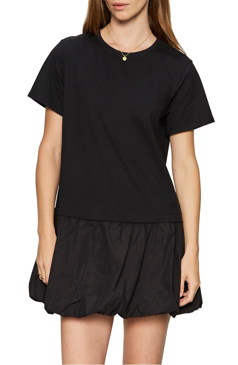 Sanctuary For Keeps Mixed Media Bubble Hem Cotton T-Shirt Minidress, Alternate, color, Black