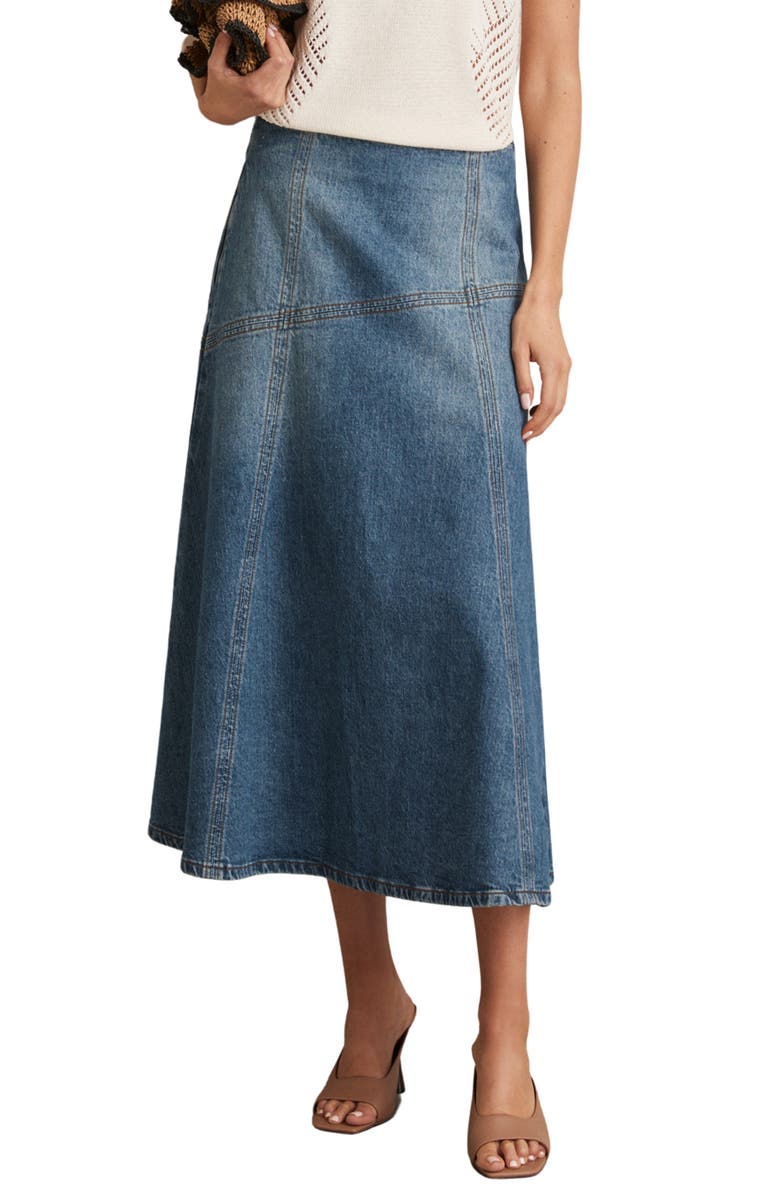 Reiss Fee Flare Midi Denim Skirt, Alternate, color, Indigo