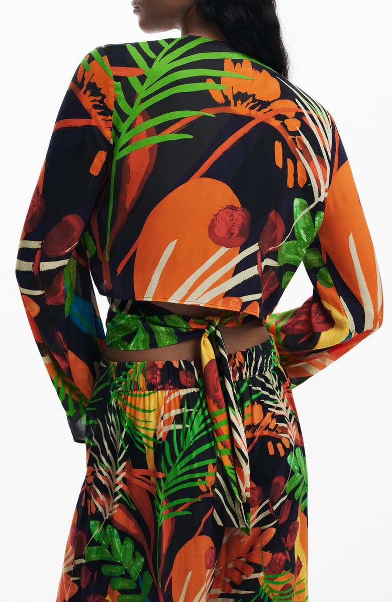 Desigual Long Sleeve Crop Wrap Top, Alternate, color,