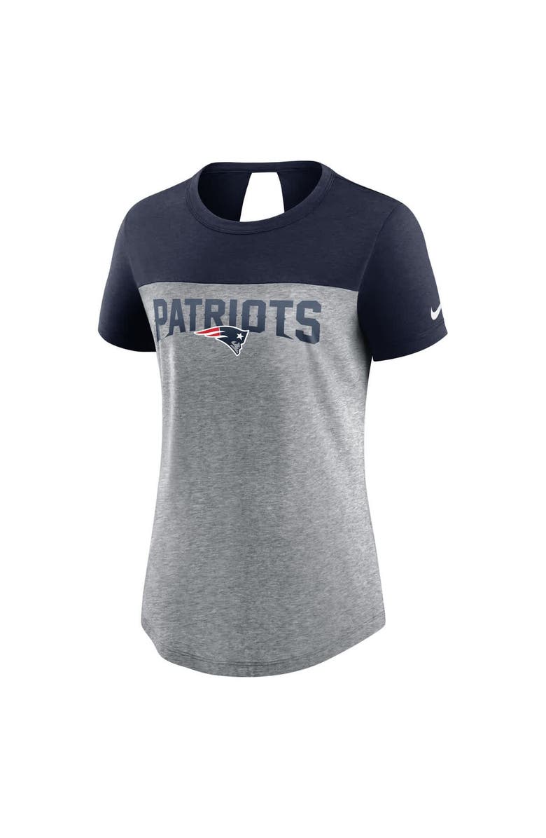 Nike Women's Nike Heathered Charcoal/Navy New England Patriots Wordmark Keyhole Fashion Tri-Blend T-Shirt, Alternate, color, 