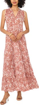 Vince Camuto Tie Neck Tiered Cotton Maxi Dress