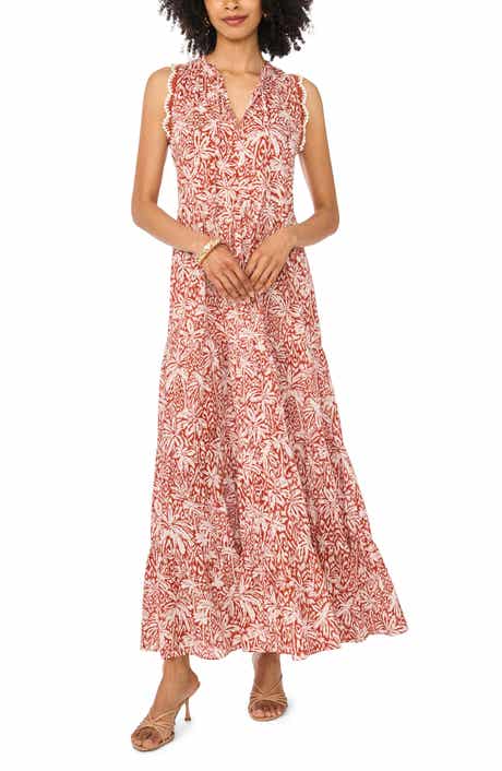 Tie Neck Tiered Cotton Maxi Dress