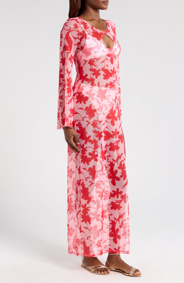 Hutch Maebry Sheer Long Sleeve Cover-Up Maxi Dress, Alternate, color, Lipstick Optimistic Floral