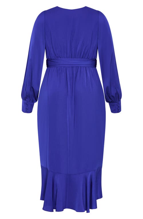 City Chic Ophelia Long Sleeve Faux Wrap Maxi Dress In Blue