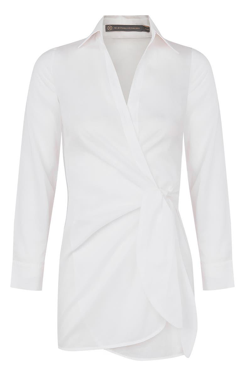 ViX Paula Hermanny Lia Long Sleeve Cotton Cover-Up Wrap Dress, Alternate, color, 