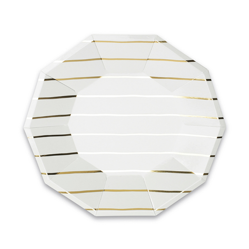 Daydream Society Frenchie Striped Large  Plates In Gold