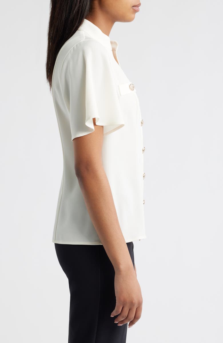 Anne Klein High Neck Short Sleeve Button-Up Shirt, Alternate, color, 