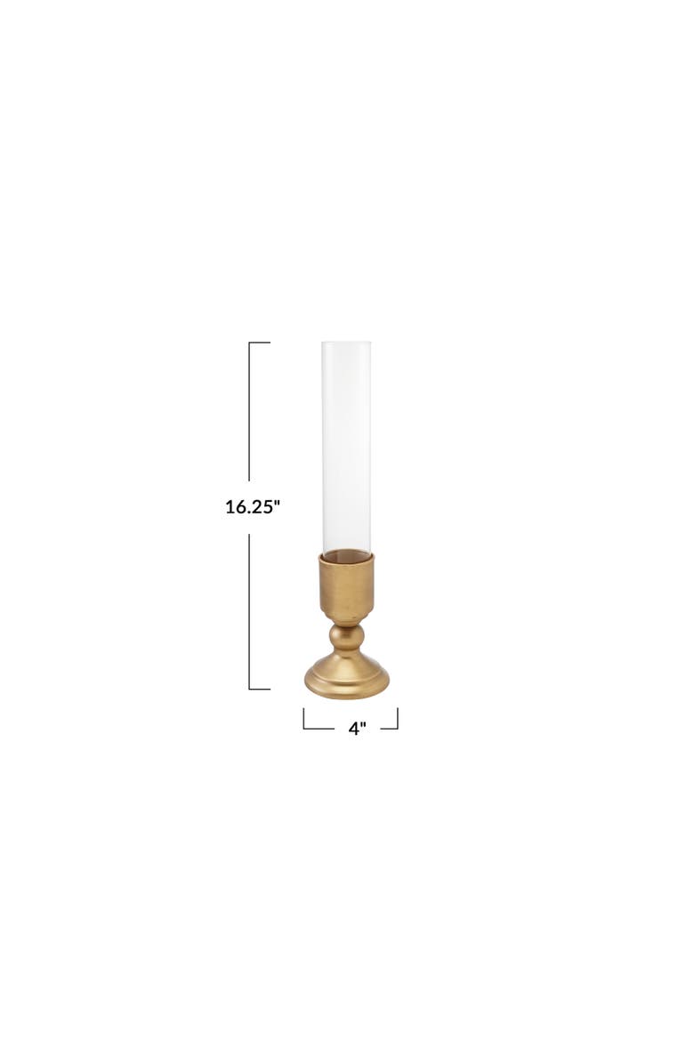 Iron Taper Holder Duo with Glass Hurricane, Alternate, color, Gold