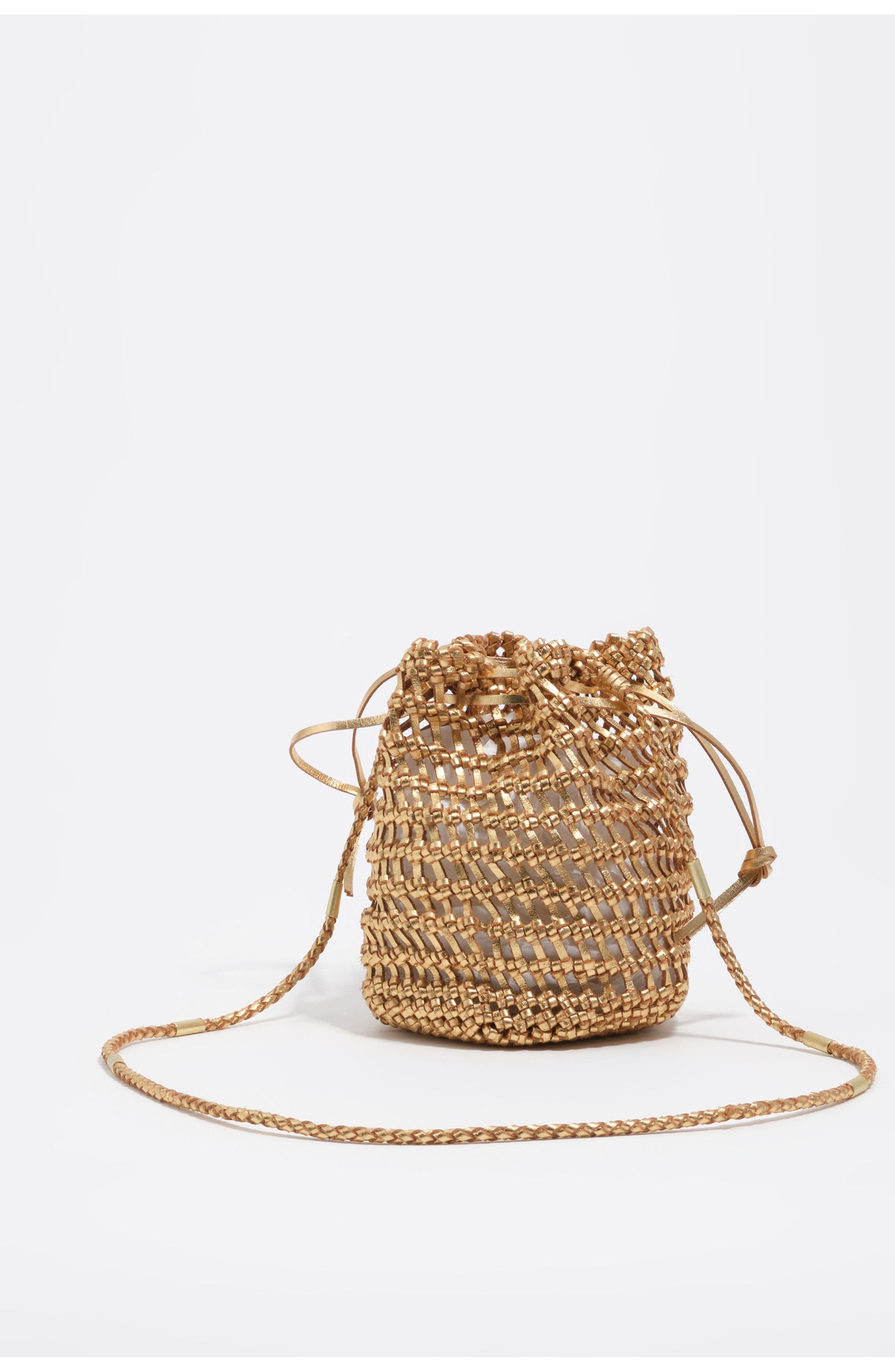 Mini Plaited Crochet Leather Bag, Alternate, color, GOLD