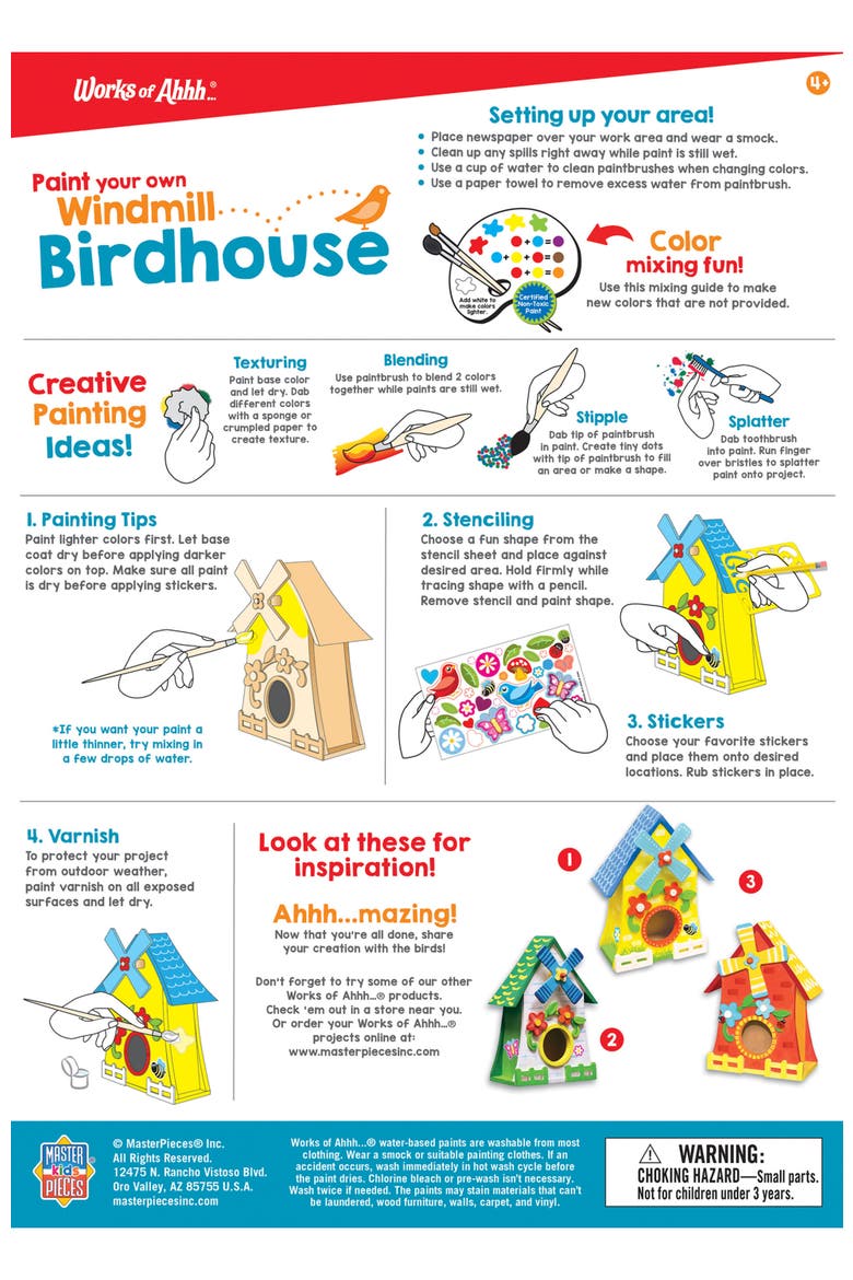 Works of Ahhh Craft Set - Windmill Birdhouse Classic Wood Paint Kit, Alternate, color, Multicolor