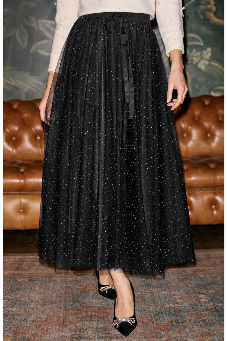 Diamonte Tulle Maxi Skirt, Alternate, color, Black