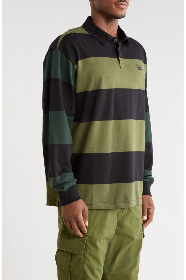 Two-Tone Ward Stripe Long Sleeve Rugby Polo, Alternate, color, BLACK-GREEN BALSAM