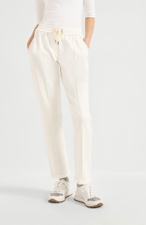 Brunello Cucinelli White Stretch Fleece Monili Track Trousers In White