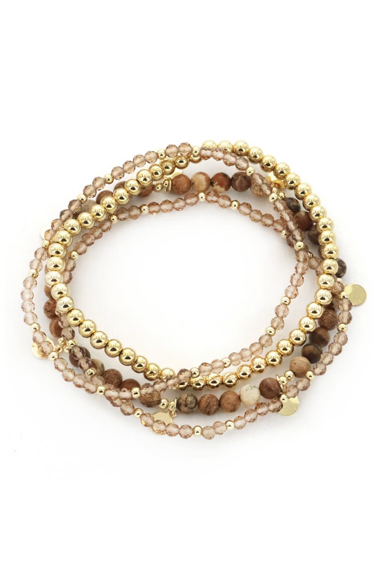 Set of 4 Beaded Stretch Bracelets, Main, color, BROWN