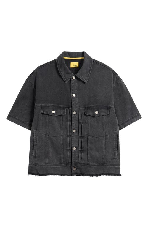 Diet Starts Monday Short Sleeve Cotton Canvas Trucker Shirt Jacket In Black
