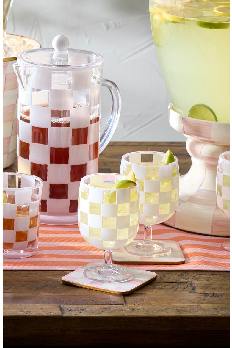 Set of 4 White Check Acrylic Water Goblets, Alternate, color, WHITE