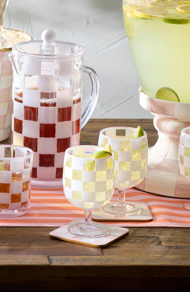 MACKENZIE CHILDS Set of 4 White Check Acrylic Water Goblets, Alternate, color, White