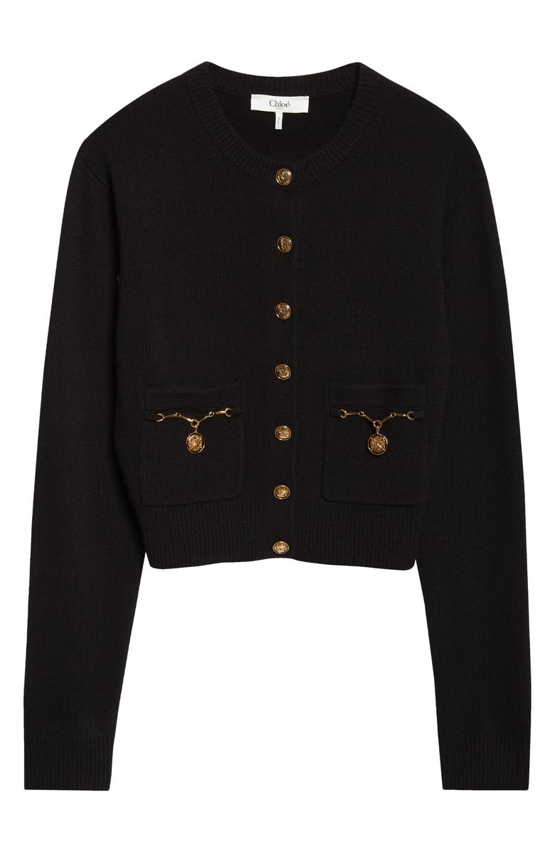 Chloé Horse Capsule Medal Button Merino Wool
Cashmere Cardigan, Alternate, color, Black