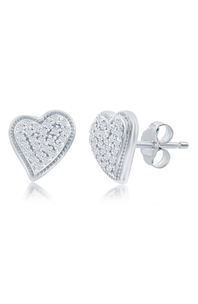 SIMONA Sterling Silver Heart Diamond Stud Earrings - 0.09ct., Main, color, Silver