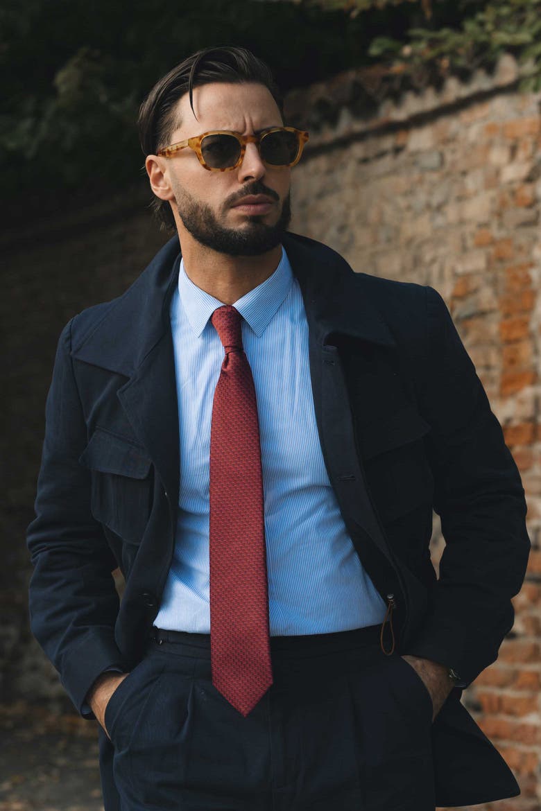 Brunelli - Silk Jacquard Tie for Men, Alternate, color, Ruby Red