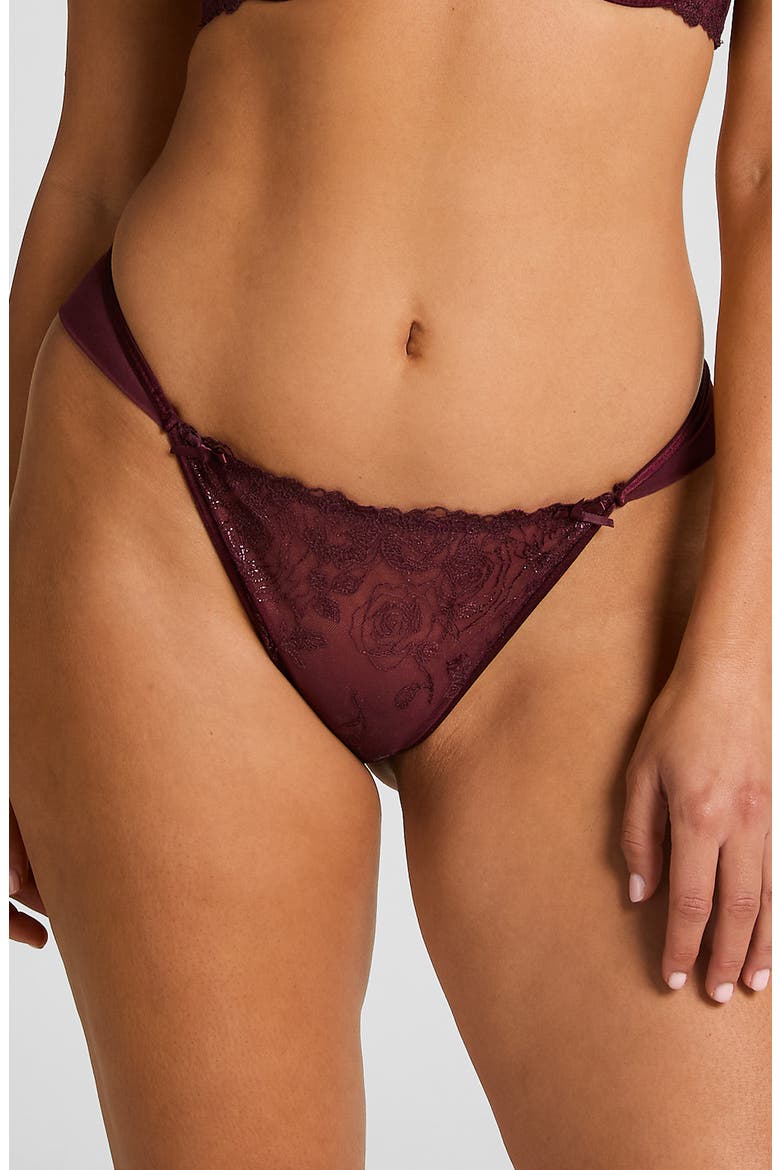 Hollie Embroidered Mesh Brazilian Panties, Main, color, FIG