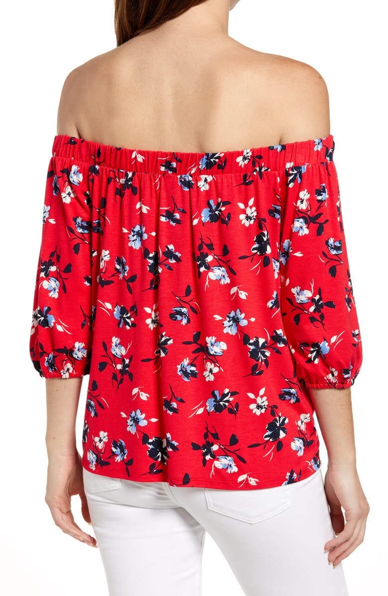 Loveappella Floral Off the Shoulder Top, Alternate, color, Red