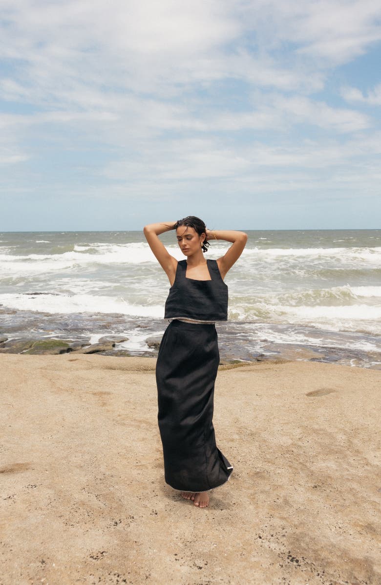 Petal & Pup Odette Square Neck Sleeveless Linen Top, Alternate, color, Black