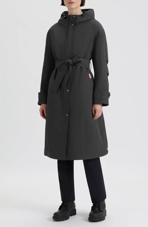 Hunter Violet Hooded Long Trench Coat In Black