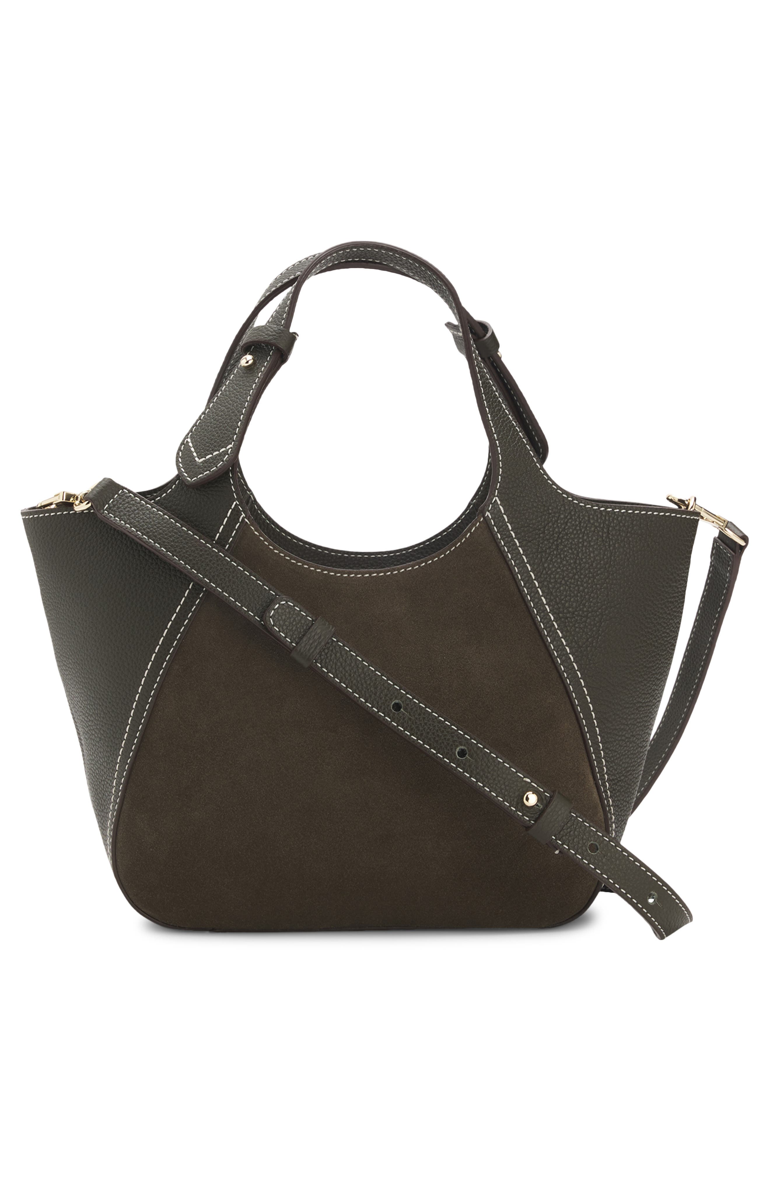 HUGO Small Lenah Suede Tote, Alternate, color, Dark Green