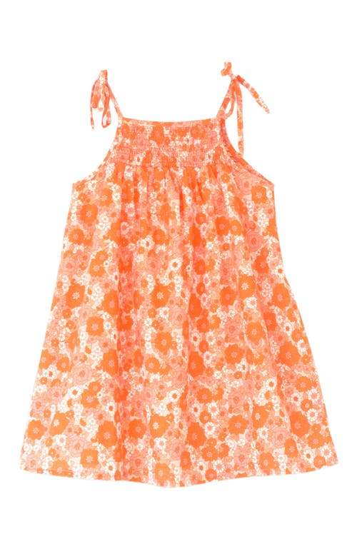 Beet World Girls' Shoulder-Tie Smocked Dress in Orange 