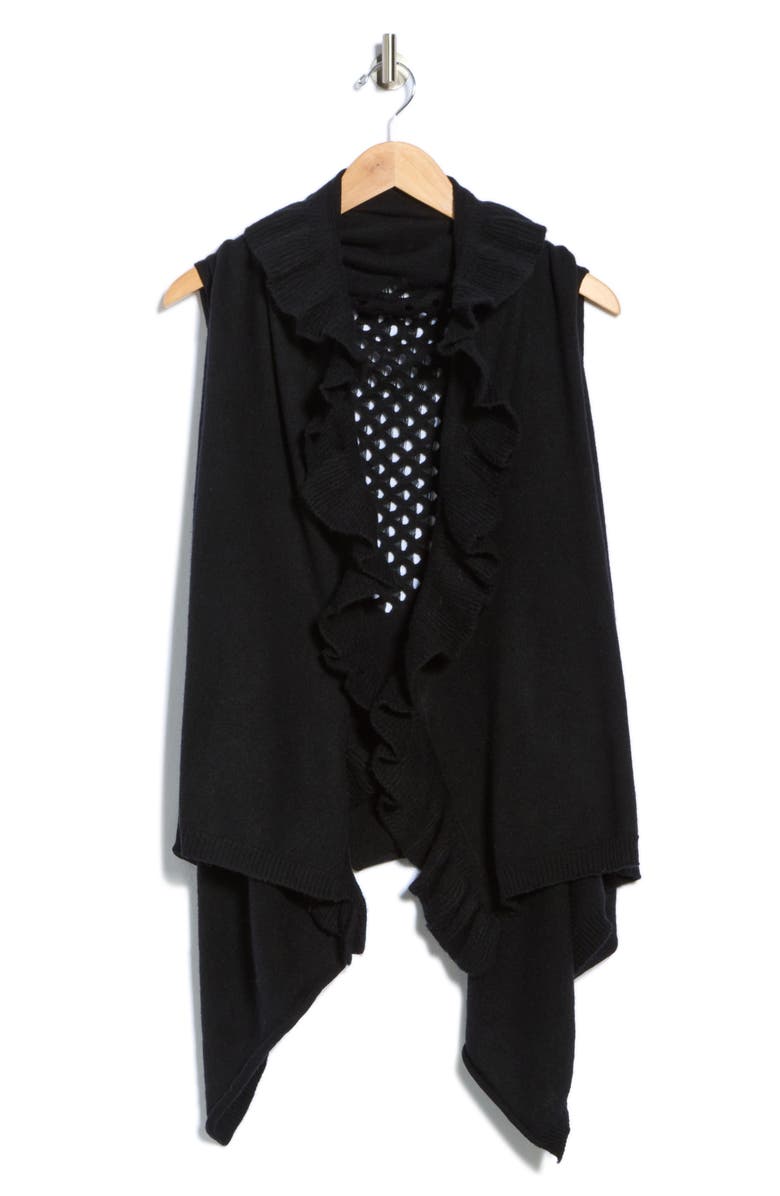 La Fiorentina Wool & Cashmere Ruffle Vest, Alternate, color, Black