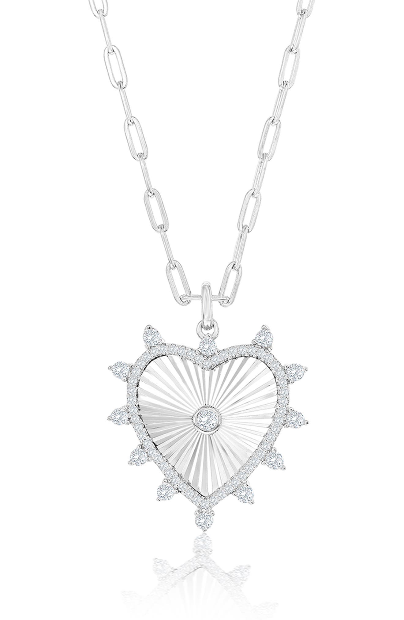 SIMONA Sterling Silver Cubic Zirconia Heart Pendant Necklace