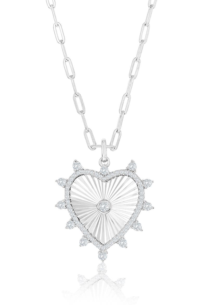 Sterling Silver Cubic Zirconia Heart Pendant Necklace, Main, color, SILVER