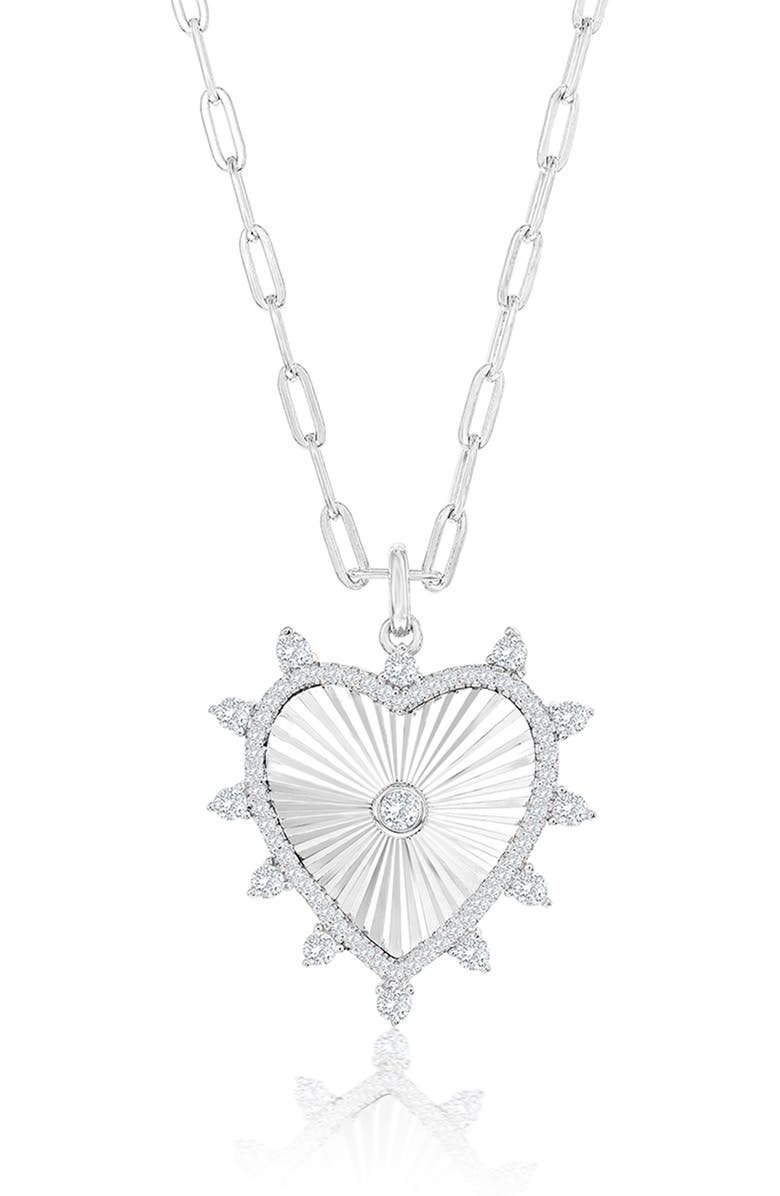 SIMONA Sterling Silver Cubic Zirconia Heart Pendant Necklace, Main, color, Silver