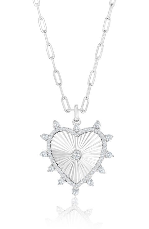 Sterling Silver Cubic Zirconia Heart Pendant Necklace