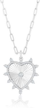 SIMONA Sterling Silver Cubic Zirconia Heart Pendant Necklace