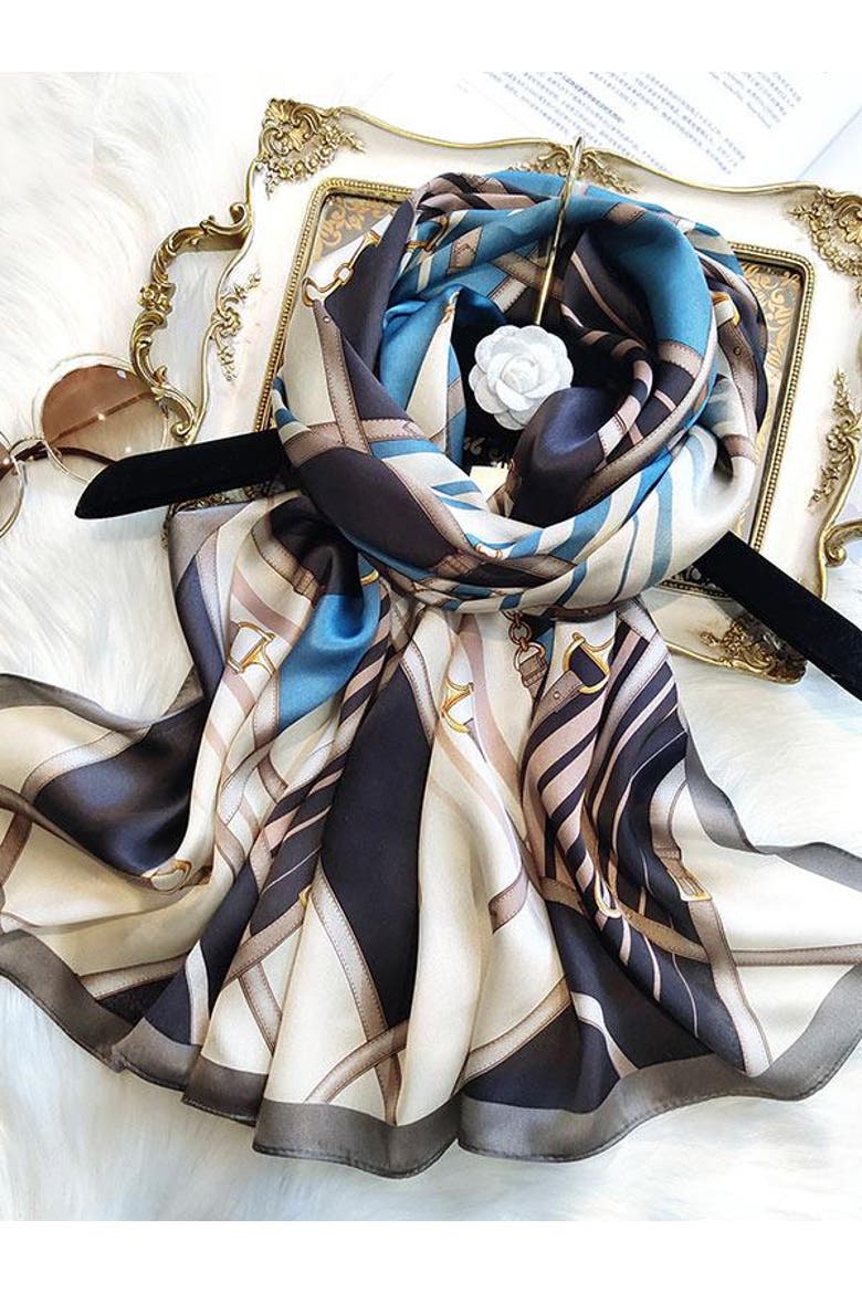 Long Silk Scarf, Main, color, Dark Blue